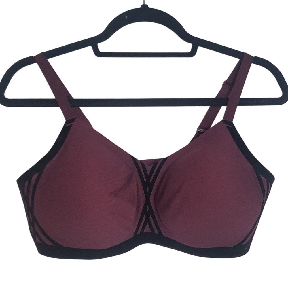 Honey Love CrossOver Bra Burgundy Wireless‎ Support Removable Pads Size M+ Black